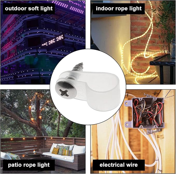 Bonsicoky 50Pcs 3/8 Inch Rope Light P-Style Clips with Screws, Cable Clip Wire Clamp Cable Organizer Cord Holder for Wire Management