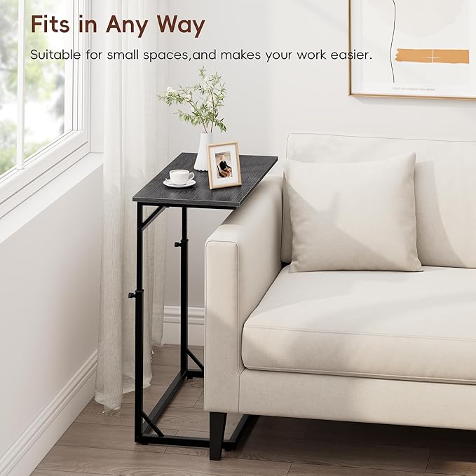 Vagusicc C Shaped End Table for Couch, 33.5''Tall C-Table End Table Adjustable Height Side Tables, Large Surface Sofa Tables TV Tray, Slide Under Couch Tables for Sofa, Living Room,Bedroom,Gray Walnut