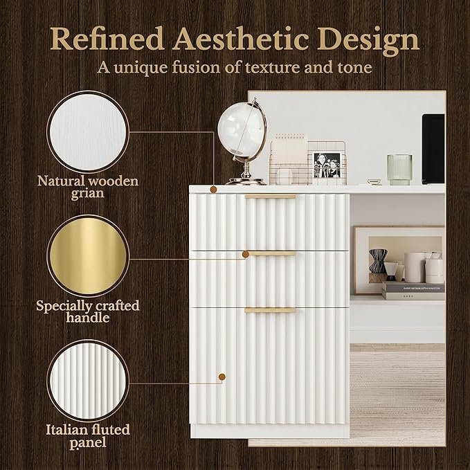 63 Inches L Shaped Standing Desk, Executive Standing Desk with Drawers and File Cabinet, AC/USB, 1.18" Desktop, Multi-Sized Storage Cubby, Privacy Panel, Fluted Computer Desk, White