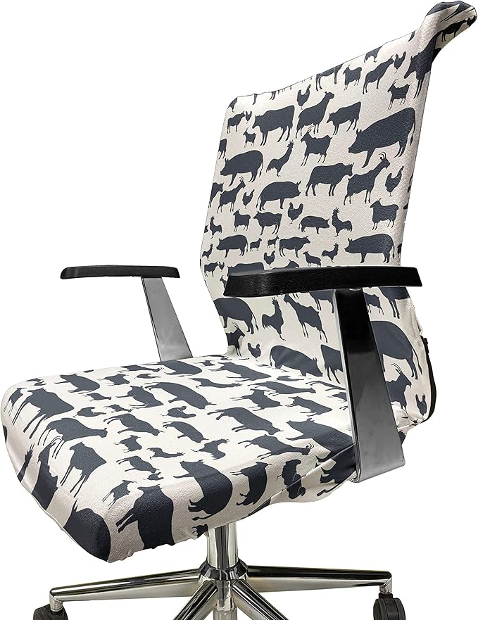 Ambesonne Cattle Office Chair Cover, Farm Animals Silhouette Background Style Pattern for Agriculture Theme, Stretchable Decorative Universal Size High Back Printed Slipcover, Blue Grey