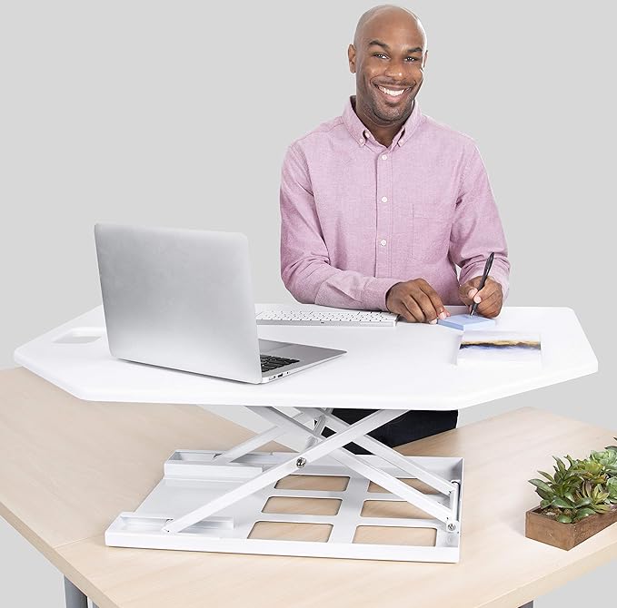 Stand Steady X-Elite Pro | Premier Corner Standing Desk Converter | Extra Large 40 Inch Sit to Stand Workstation | Height Adjustable for Cubicles and L-Shaped Desks (27.25" L x 39.25" W)