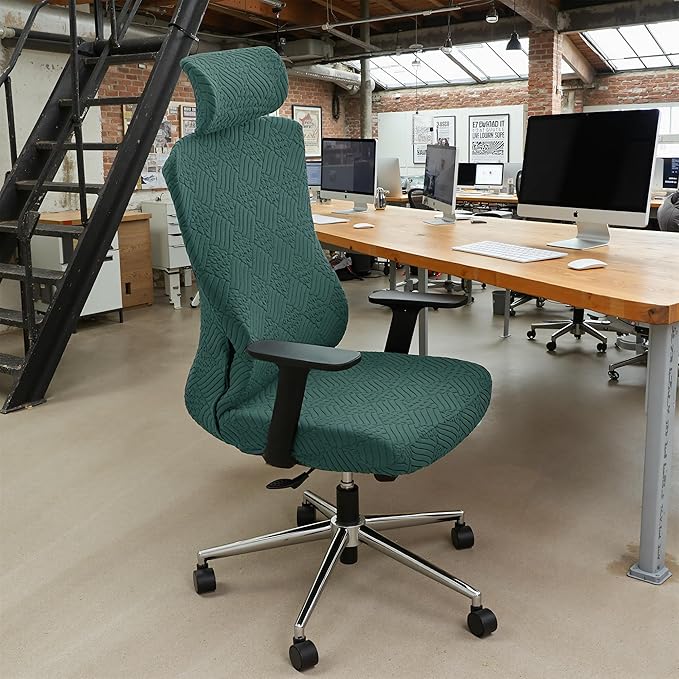 Ergonomic Office Chair Cover with Headrest Covers Green Jacquard Stretch Desk Chair and Headrest Slipcovers Washable