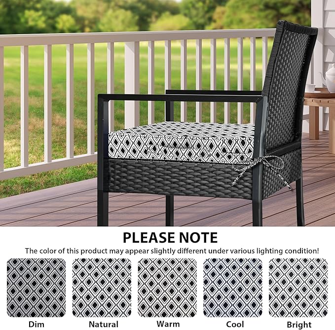 IPYNBAP Outdoor Chair Cushions Set of 4 -Waterproof Outdoor Seat Cushions for Patio Furniture, Patio Chair Cushion with Handle and Ties, Out Door Chair Pads,17x16x2-Square, Black Geometry
