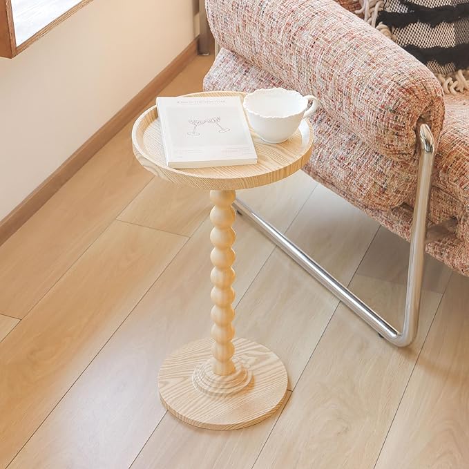 AWASEN Small Round Side Table, Round Drink Table for Small Spaces, Wood Accent End Table Living Room, Nightstand for Bedroom, Corners, Office, Natural