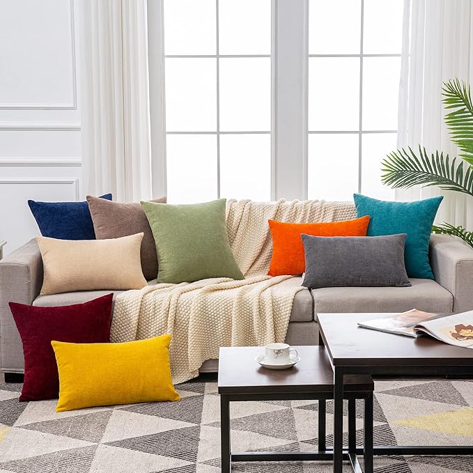 GAWAMAY Decorative Square Sage Green Throw Pillow Covers 18"x18" Inch Set of 2, Super Soft Chenille Pillows Farmhouse Fall Pillowcase for Living Room Bedroom Sofa Couch Cushion Cover 45x45cm