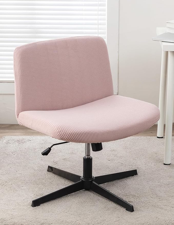 LavishCover Armless Chair Cover Office Desk Chair Cover, Waterproof and Elastic Criss Cross Chair Cover, Exquisite Vanity Chair Cover, Mid Back Wide Seat Accent Chair Covers(Pink,Corn, Just the Cover)