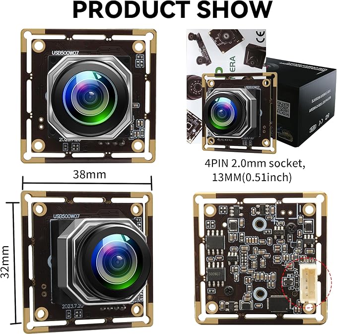 USB Camera Module 5Megapixels 1944P 30fps Color Camera Module with 185Degree Autofocus Fisheye Lens Lightburn Webcam for Linux Mac OS Raspberry pi Widely Used in Industrial Security Monitoring