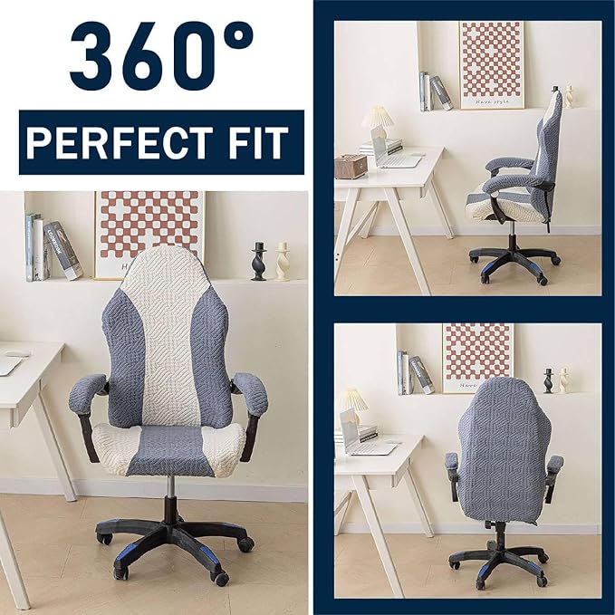 Gaming Chair Cover Cat Scratch Proof Jacquard, Soft Spandex Gaming Chair Slipcovers Arms Attached Washable for Office Chair (1,one Size)