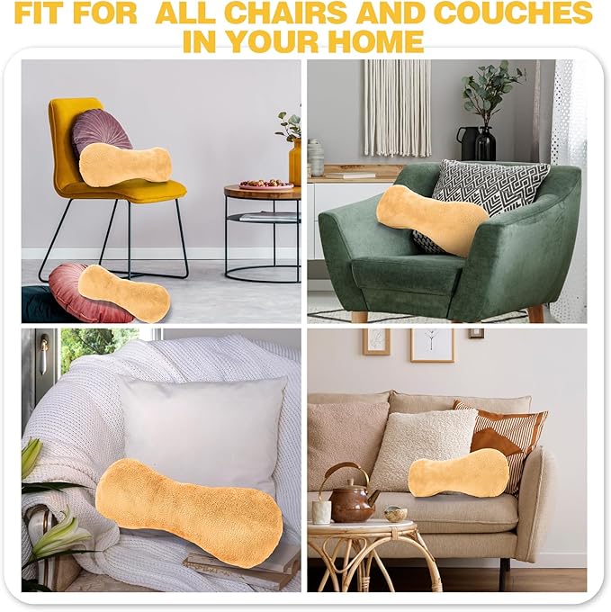 Colingmill 1 Pc Neck Pillow for Recliner Headrest Pillow Bone Shaped Chair Plush with Adjustable Strap Neck Support and Pain Relief Curve Head Cushion for Car Travel Airplane (Yellow)