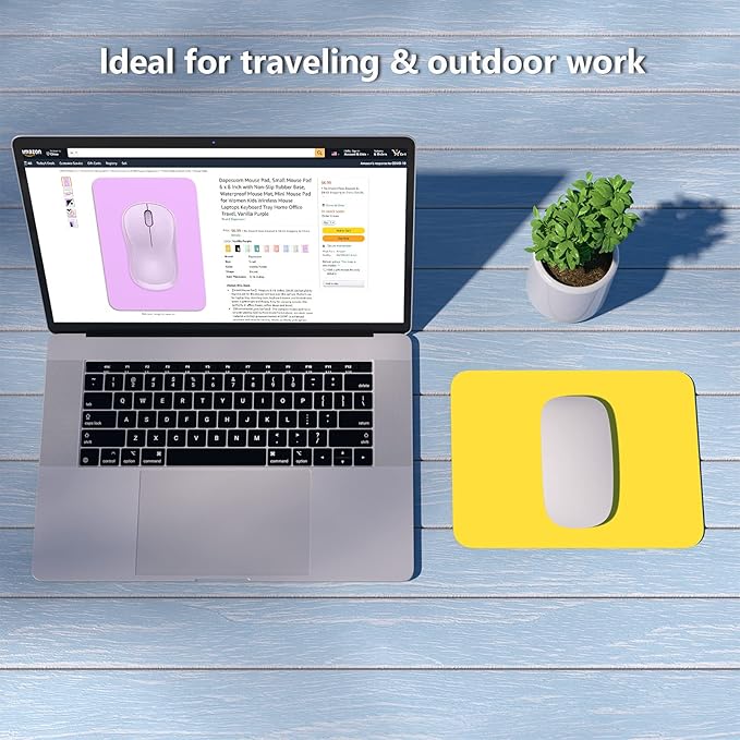 Dapesuom Small Mouse Pad, 6 x 8 Inch Thick Rubber Premium-Textured Non-Slip Portable & Washable Mini Mouse Mat for Women Men Wireless Laptops Keyboard Tray Gaming Work Computer Office Travel, Yellow