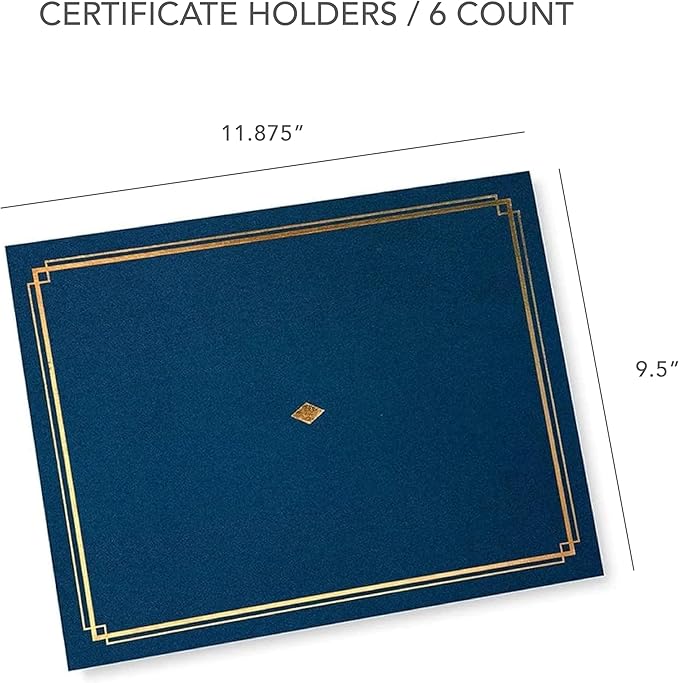 Gartner Studios Certificate Kit, Includes 6 8.5" x 11" Blue with Gold Detail Certificate Holders