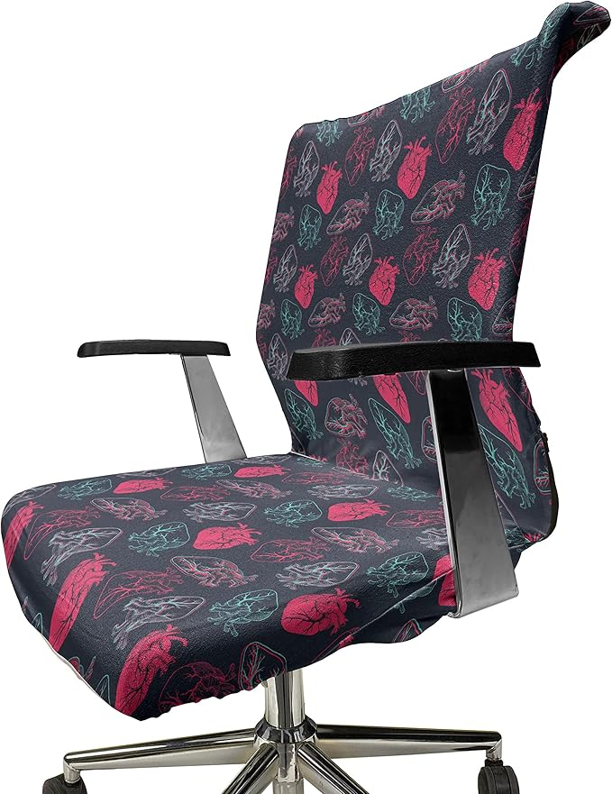 Ambesonne Human Anatomy Office Chair Cover, Anatomical Heart Analogy Veins Stems Palpitating Organ Sketch, Stretchable Decorative Universal Size High Back Printed Slipcover, Pink Charcoal