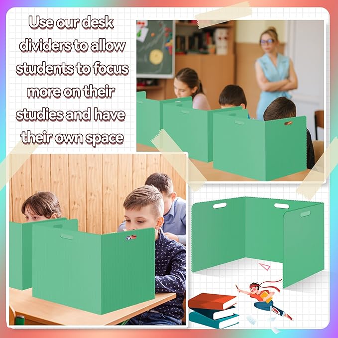 24 Pcs Desk Dividers for Students Plastic Durable and Waterproof Privacy Folders Shields Test Dividers with Classroom Privacy Boards for School Study Teacher Supplies (Green)