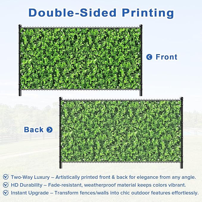 UPGRADE 3'x16'Customized PVC Privacy Fence Screen with Green Leaves Print – Outdoor Waterproof Patio Privacy Cover for Yard, Balcony, Garden Fence Decoration