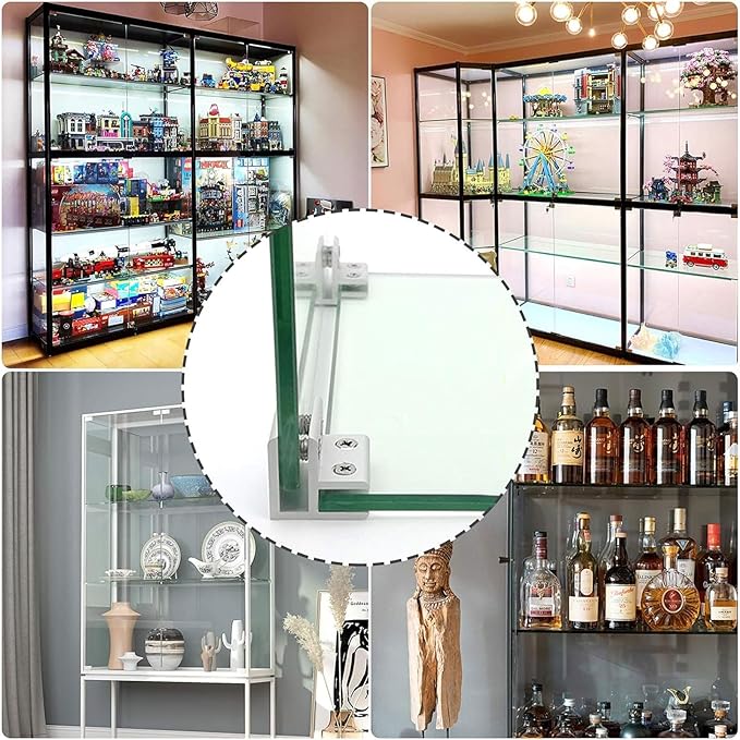 INCREWAY Glass Clamp, 8 Pieces Adjustable 90 Degrees Glass Clips Aluminum Alloy Glass Shelf Support Bracket, Glass to Glass Holder Connector for 10-12mm Thick Glass in Kitchen Balcony Guardrail