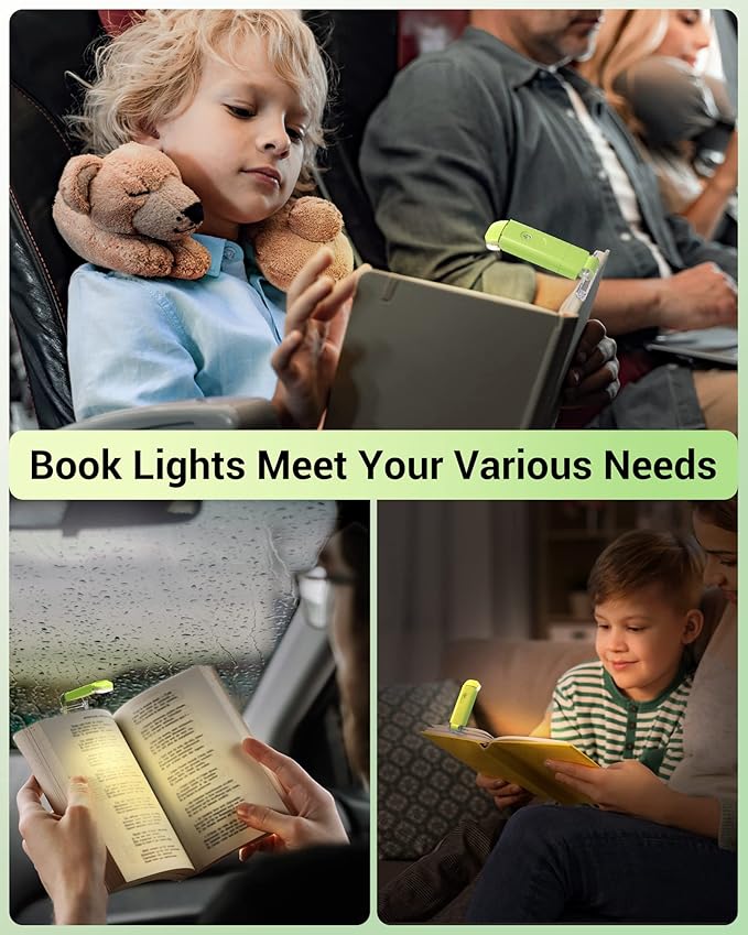 DEWENWILS USB Rechargeable Book Reading Light with Clip, LED Clip on Book Light for Reading at Night, Flexible Booklight for Kids, Warm White, Brightness Adjustable for Eye Protection (Green)