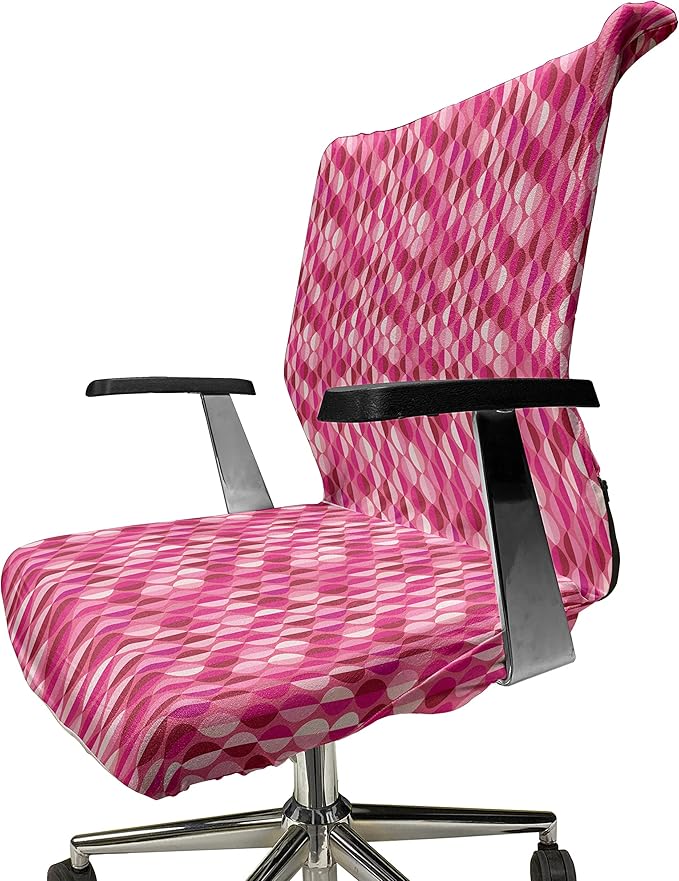 Ambesonne Fuchsia Office Chair Cover, Vertical Oval Circles Vintage Abstract Round Leaf Image, Stretchable Decorative Universal Size High Back Printed Slipcover, Fuchsia Pink