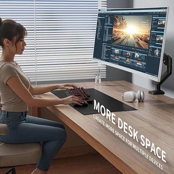 Single Monitor Arm Desk Mount,Gas Spring Monitors Arm for 17-32 inch Screens,Adjustable Computer Monitors Stand up to 4.4 to 19.8 lbs,Vesa Mount with Clamp and Grommet Base, VESA 75 & 100mm,Single