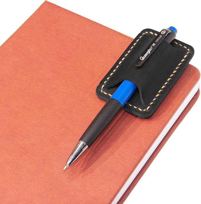Handmade Leather Pen Holder Clip Notebook Pen Loop Stylish, Leather Pen Holderfor Books, notebook pen pencil holder clip and Practical Pen Organizer (Single Pen Holder (Black))