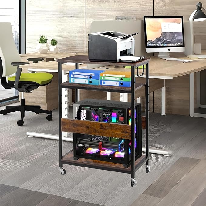 TooCust Extra Large Height Adjustable Computer Tower Stand, Computer & Machine Carts, PC Tower Stand, Printer Stands with Steel Wheels, Holds Up to 110 lbs (Fits 11" D x 22" W x 24.5" H Towers)