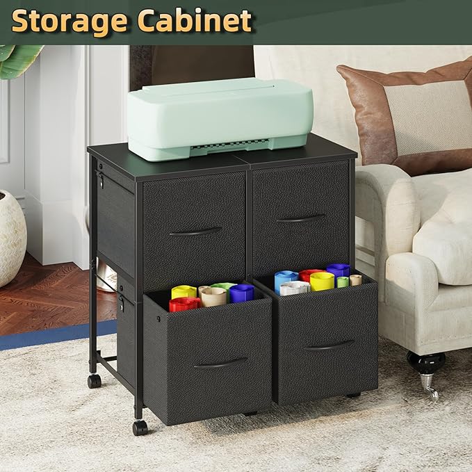 HIGDBFE 4 Drawer Lateral File Cabinet, Mobile Filing Cabinet for Large Printer, Home Office Functional Office Storage Cabinet & Printer Stand, Fits Letter/A4, Black