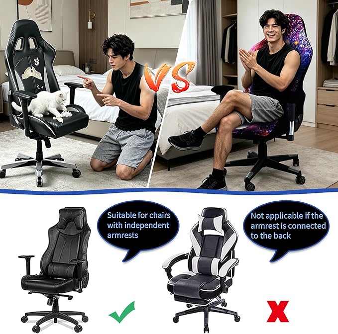 Gaming Chair Covers Slipcovers, 3D Printing Stretchable Elastic Computer Reclining Gaming Chair Seat Cover with Armrest Cover (No Chairs)(E)
