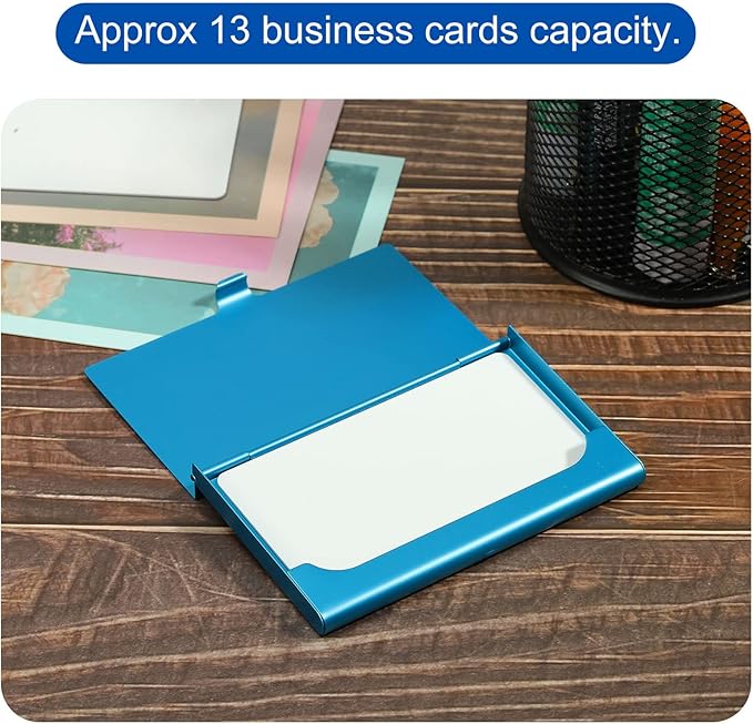 PATIKIL Business Card Holder, Aluminum Alloy Flip Cover Slim Name Cards Case for Women Men, Blue