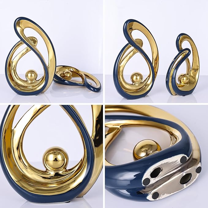 Navy Blue Home Decor Statue, Ceramic Jewelry Set of 2, Abstract Modern Art Statue Home Decor for Living Room Coffee Table Dining Table Bedroom Bookshelf Console Decor.