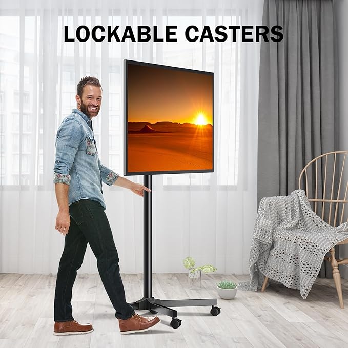 XINLEI Mobile TV Carts, Rotating Rolling TV Stand on Wheels for 13-50" Flat/Curved TVs Height Adjustable 30° Tilt Floor TV Stand Portable Monitor Stand Holds up to 44lbs Max VESA 200x200mm ML1350