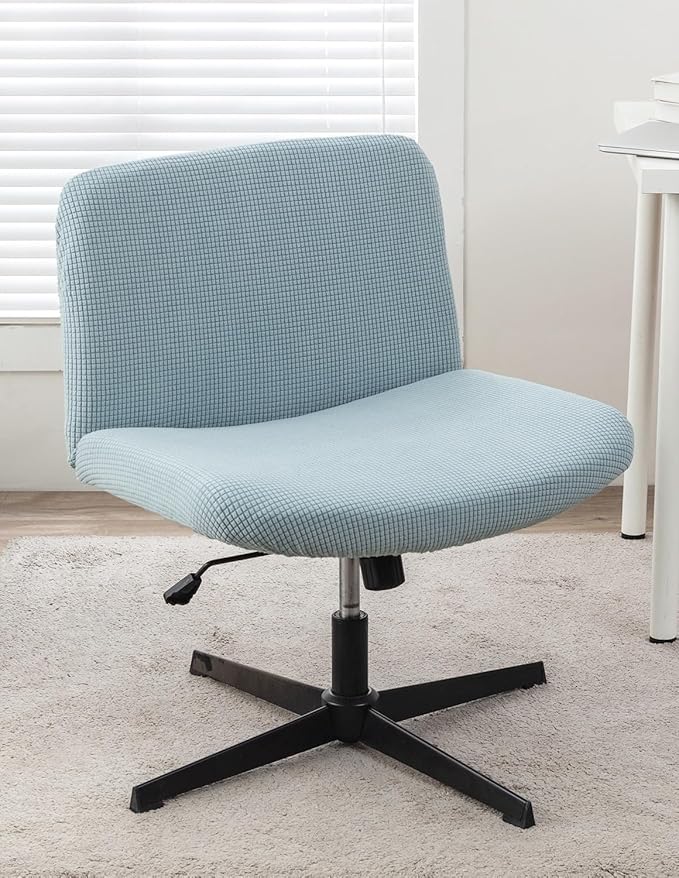 LavishCover Armless Chair Cover Office Desk Chair Cover, Waterproof and Elastic Criss Cross Chair Cover, Exquisite Vanity Chair Cover, Mid Back Wide Seat Accent Chair Covers(Light-Blue,Corn, No Chair)