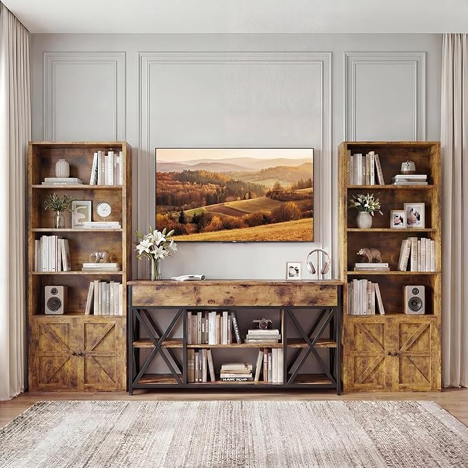 71.5" Tall Farmhouse Bookshelf, 6-Tier Bookcase with Cabinet Doors, Tall Display Shelves with Storage for Home Office, Living Room