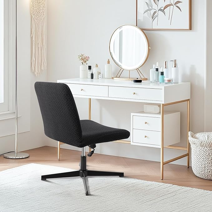 Armless Desk Chair Cover,2pcs Stretch Armless Criss Cross Legged Office Vanity Chair Covers Slipcovers, Mid Back Swivel Slipper Chairs Covers for Living Room Bedroom(Only Covers, No Chairs)