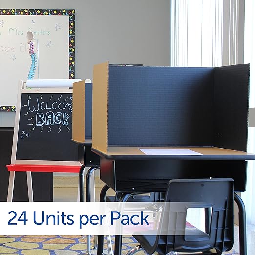 Flipside Products 18”x 48” Black Study Carrel, Privacy Boards, Student Privacy and Focus Booth for The Classroom, Desk Divider Cubby for Tests, Made in USA - 24 Pack