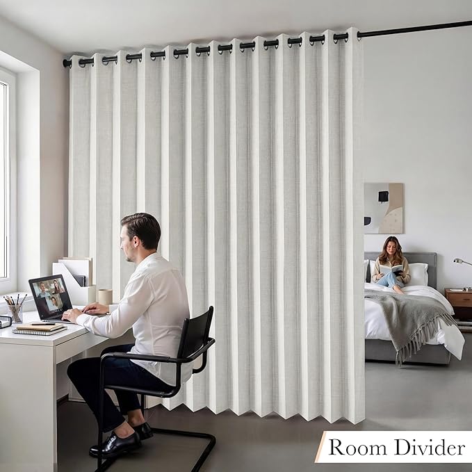 RYB HOME Accordion Style Closet Curtain-100% Blackout Folding Accordion Curtain for Sliding Glass Door/Bedroom, Privacy Assurd Living Room/Office Drape 1 Panel with Tieback, W100 x L84, Beige