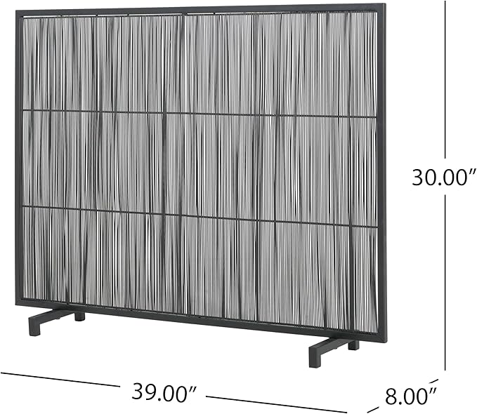 Christopher Knight Home Suho 1-Panel Iron Fireplace Screen with Vertical Bar Pattern, Durable Fire Spark Guard, Rectangular Fire Place Gate Protector for Living Room, 39" x 30", Black