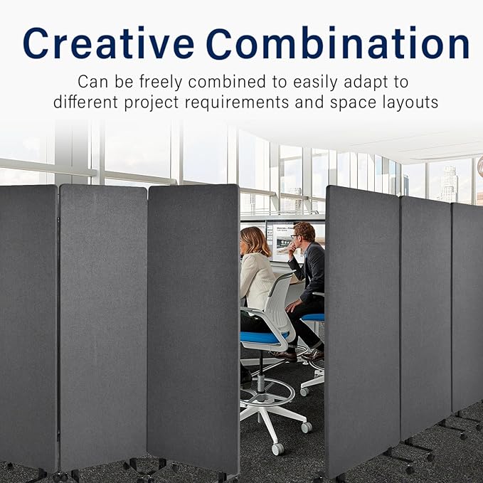 72" X 66" Acoustic Room Divider, 3 Panel Folding Privacy Partition with Wheels, FreestandingTackable Offices Screen, Portable Sound Proof Partition Wall for School, Clinic, Or Home Working Space