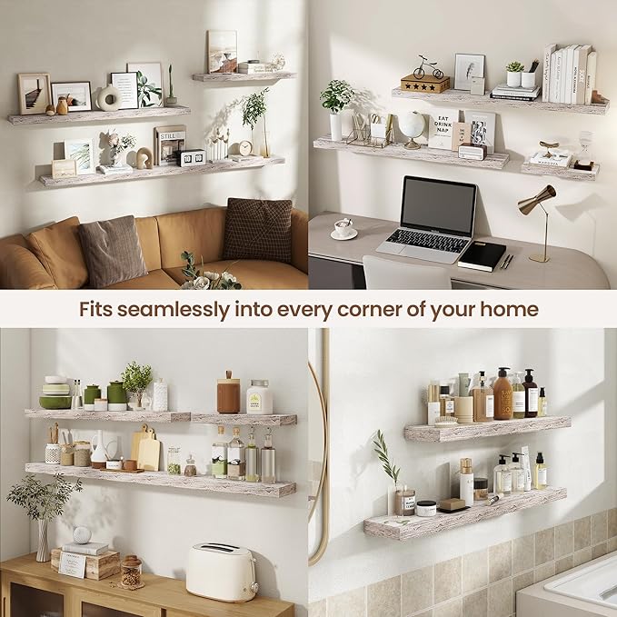 Acovy 30 Inch Floating Shelves for Wall 2 Pack, 30" Wall Shelves for Books, Storage, Decor, Wall Mounted Floating Shelf with Invisible Brackets for Kitchen, Living Room, Rustic