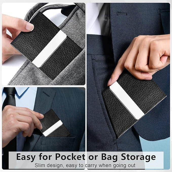Business Card Holder with Magnetic Closure, Slim Metal PU Business Card Case for Men Women, 3.7 x 2.3 inches RFID Blocking Credit Cards Holder for Pocket or Bag Storage, Black