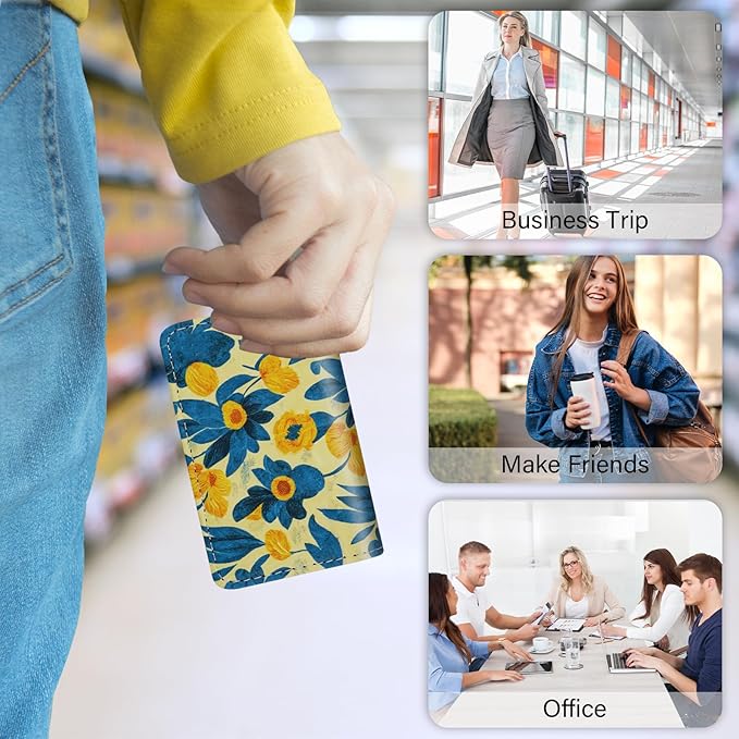 Business Card Holder,PU Leather Business Card Case Color Printing Pattern Card Holder Wallet,Pockets Magnetic Credit Card Holders for Men and Women - Pink Flowers
