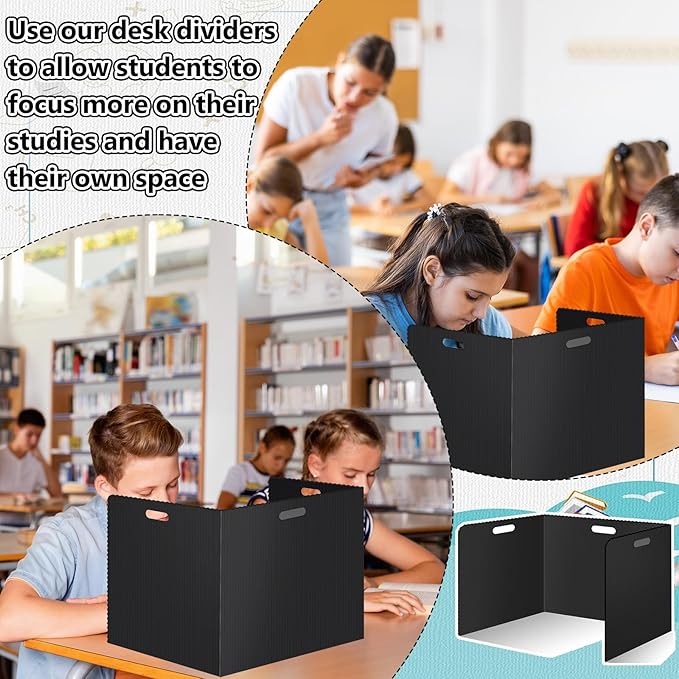 24 Pcs Desk Dividers for Students Plastic Durable and Waterproof Privacy Folders Shields Test Dividers with Classroom Privacy Boards for School Study Teacher Supplies (24pcs Black)
