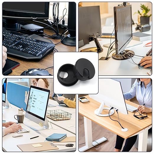 2pcs 1-1/2 Inch Desk Grommet, Plastic Desk Hole Cover, Black Cable Hole Cover, Desk Hole Grommet for Wire Cord Organizing Office Computer Desk