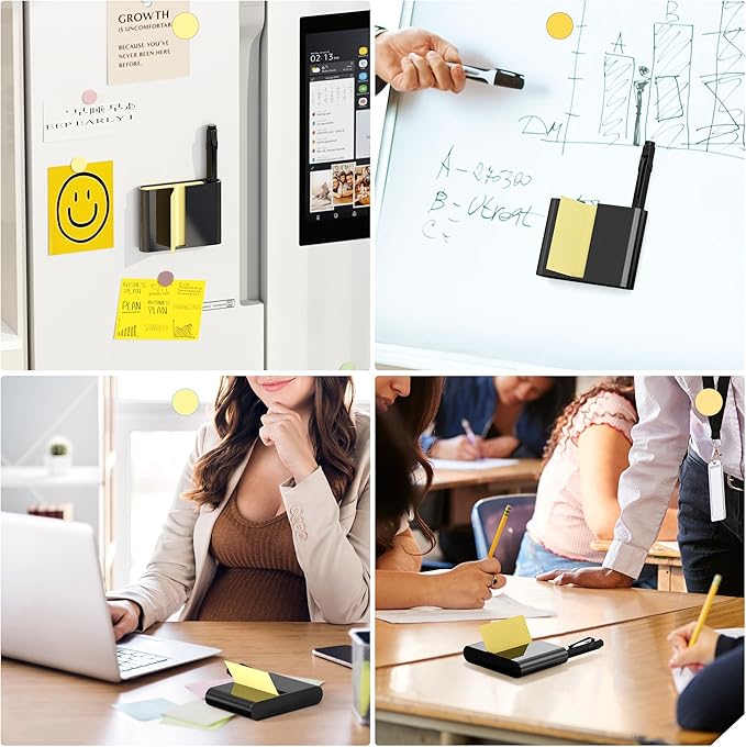Acrylic Sticky Note Dispenser, Magnetic Sticky Note Holder for Post It Notes, 3 x 3 Inch Sticky Note Pen Organizer for Office Home Classroom, Black