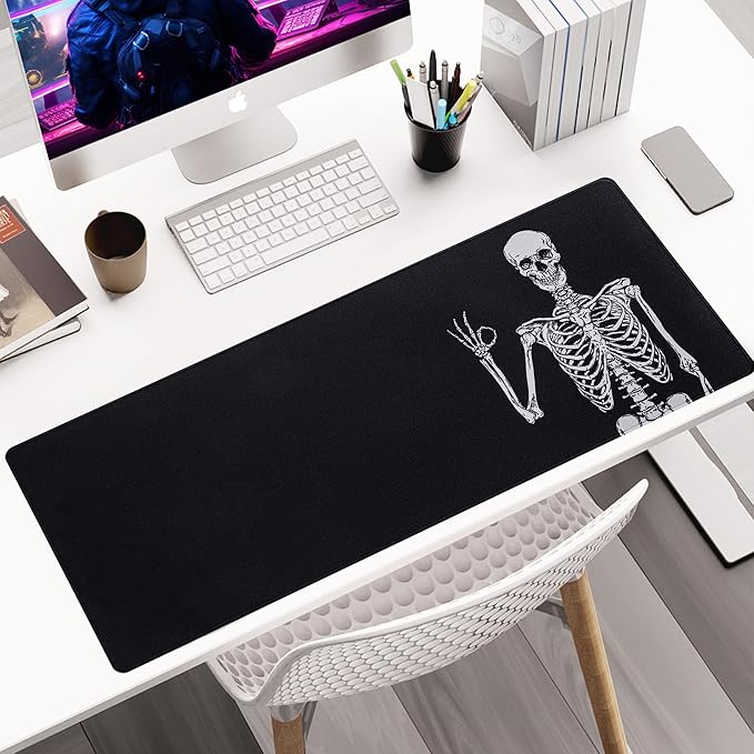 ALOANES Waterproof Mouse Pad with Durable Stitched Edge, XL Gaming Keyboard Pad, Non-Slip Rubber Base, Extended Desk pad for Gamer, Office & Home, Right Skeleton Mousepad 31.5''x 11.8''x 0.12''