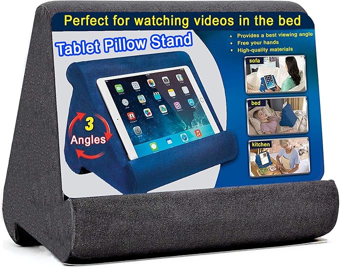 SAMHOUSING Tablet Pillow Stand - Tablet Holder Dock for Bed with Multi-Viewing Angles, Compatible with iPad Pro 9.7, 10.5,12.9 Air Mini 4 3, Kindle, Galaxy Tab, E-Reader (Dark Grey)
