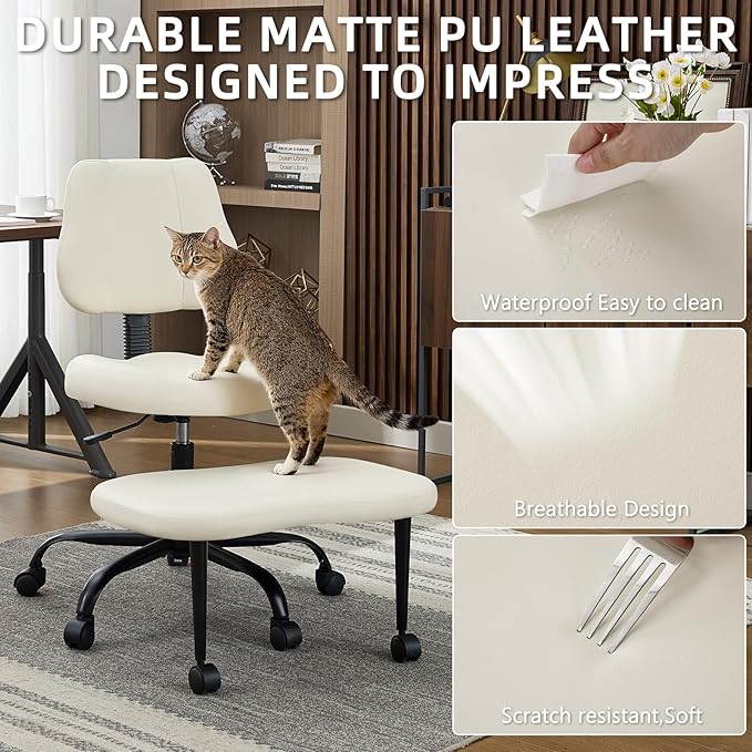 Criss Cross Legged Meditaion Chair,Exquisite Home Office Furniture,Ergonomic Kneeling with Lumbar Support and Adjustable Height Stool,for ADHD Adults,Teddy Fabric (White, Faux Leather)