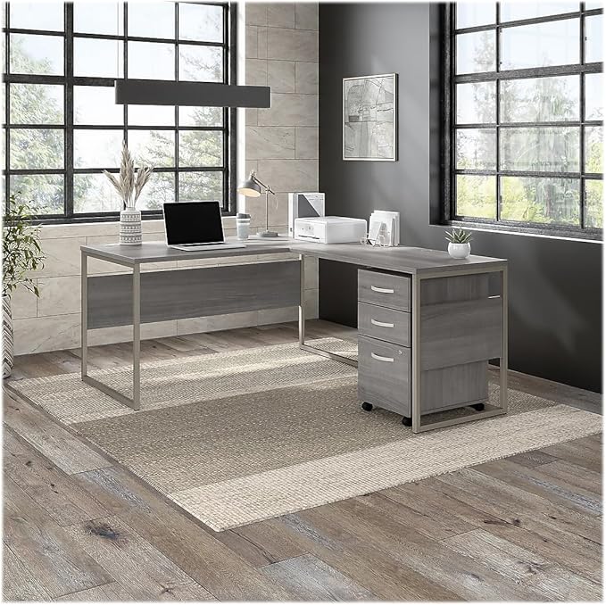 Bush Business Furniture Studio C 60W x 30D L Shaped Desk with 42W Return in Storm Gray, Large Corner Table for Home or Professional Office