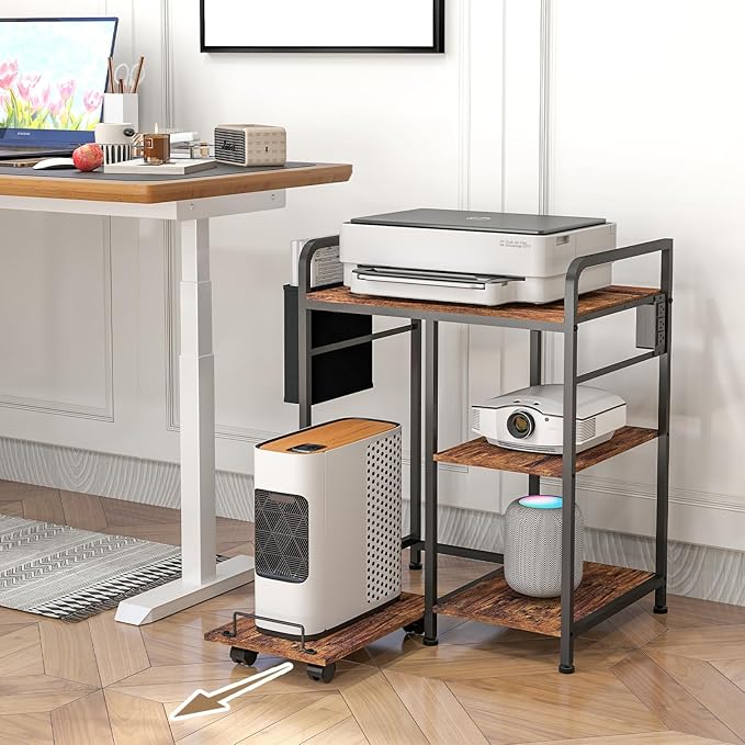 Sedegn Home Printer Stand with Charging Station, 24x18 Inches Stands for Large Printer, Printer Shredder Stand with Storage for Home Office, Table for Fax Machine/PC Tower (Rustic Brown)