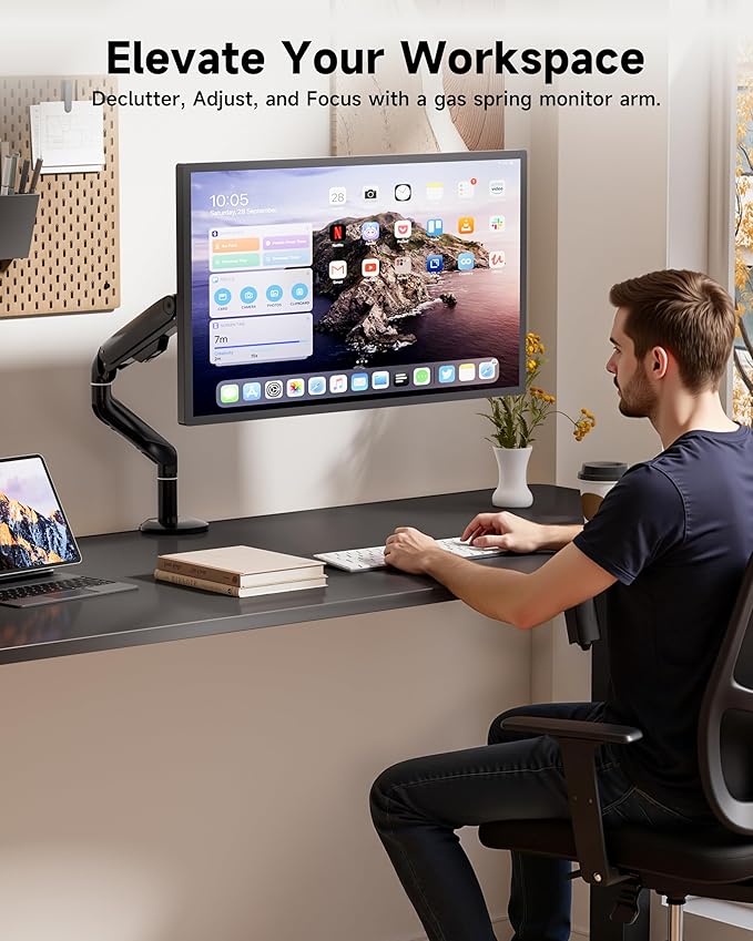 BIZUM Heavy Aluminum Monitor Stand 17 to 43 Inch Monitor Arm, Adjustable-Monitor Mount up to 33lbs with Clamp and Grommet Base, VESA 75x75/100x100mm Black