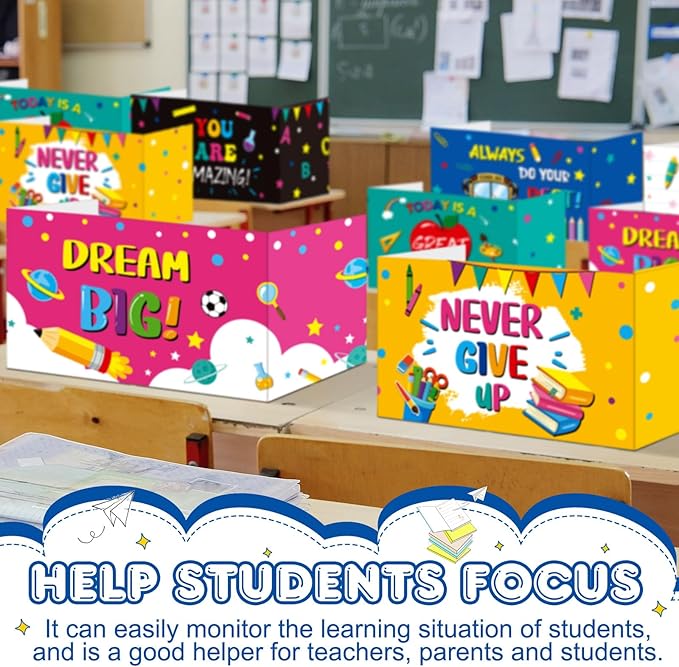 Harloon 24 Pcs Privacy Boards for Student Desk Dividers for Students Cardboard Privacy Folders Classroom Study Carrel Dividers Bulk Folder for Test Reduces Distraction(Inspirational)