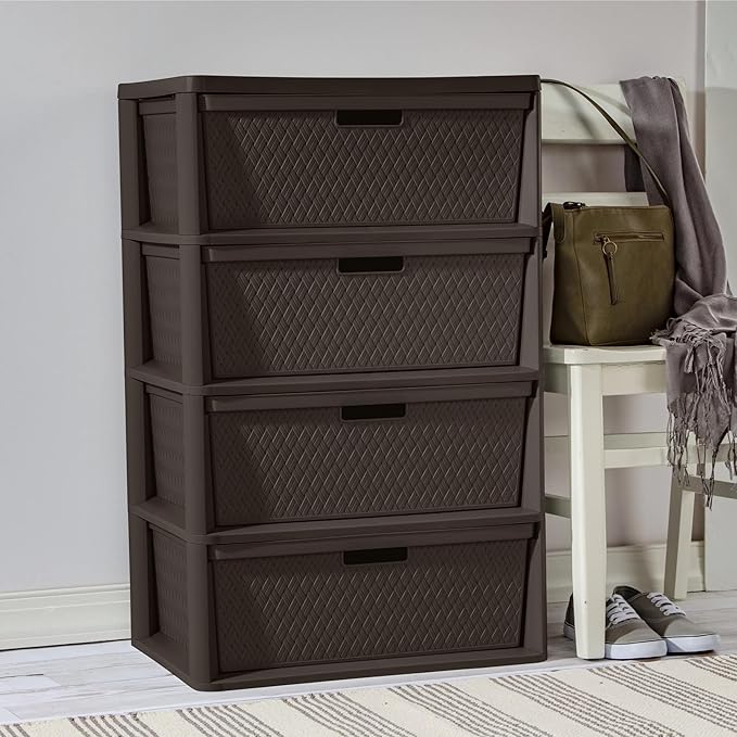 Brown Storage Drawer, A Wide Four-drawer Storage Tower, Assembled Without Tools, with Detachable Fabric Drawers and A Handle for Multi-functional Storage. Suitable for Living Rooms and Bedrooms